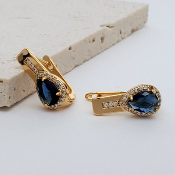 14K Gold Womens 2ct Blue Sapphire Gemstone 1ct Diamond Drop Earrings New Jewelry - Picture 3 of 4